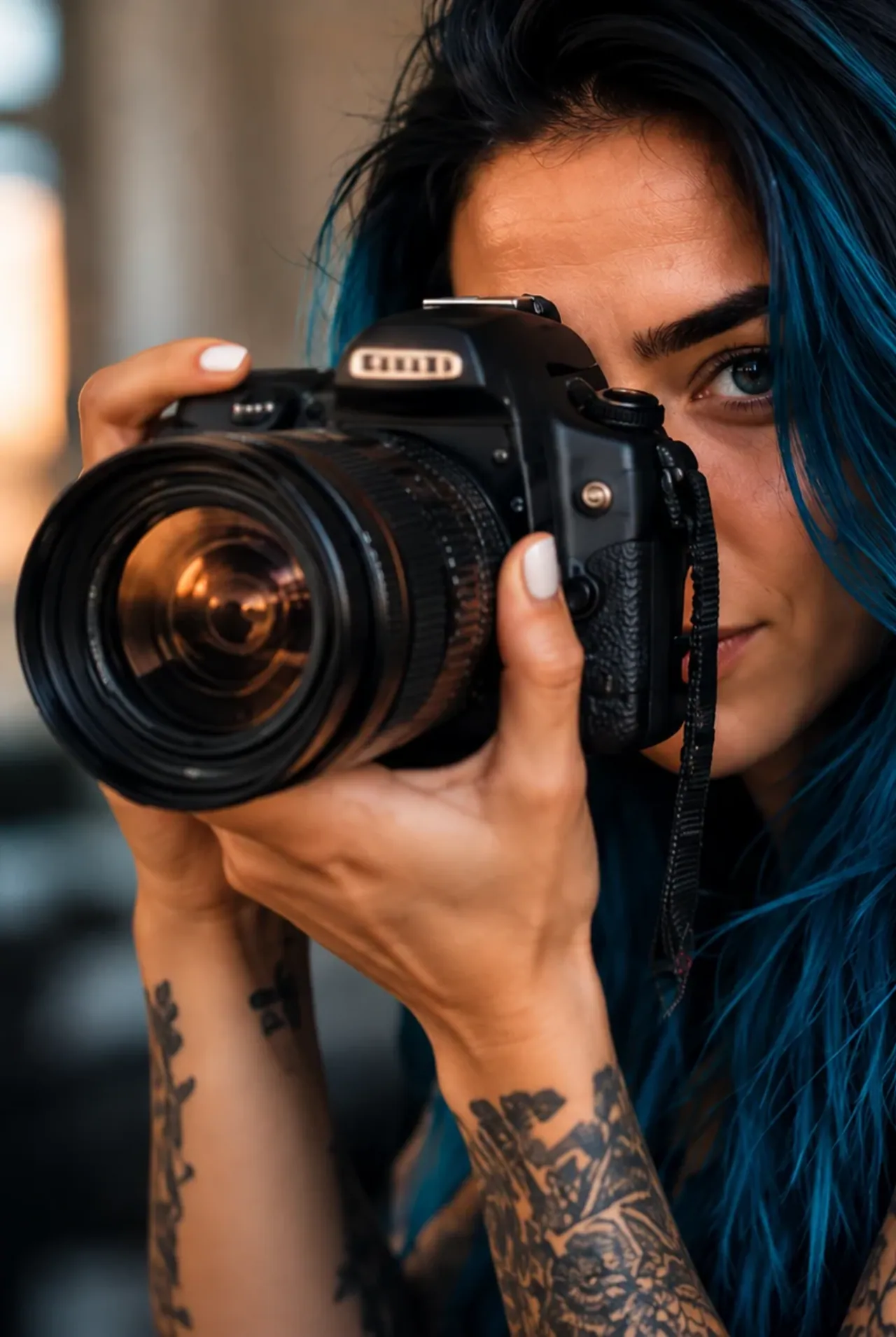 Miko Blue a fotografar com uma câmara
